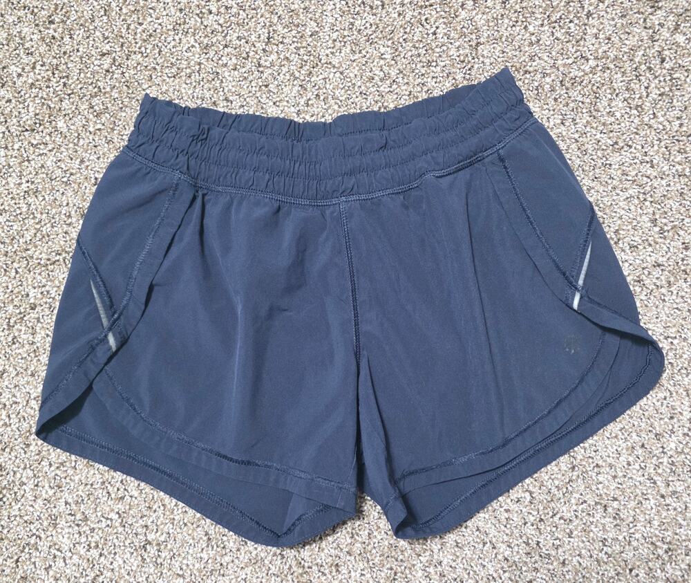 Athleta Women XS Mesh Racer Run Shorts 4 Inseam Navy Blue Athletic Running